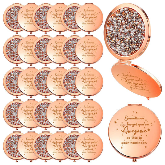 Roowest Inspirational Compact Mirror Sometimes You Forget You're Awesome Appreciation Thank You Gifts for Women Employee Coworker Staff Birthday Favors Magnifying Pocket Mirror(Rose Gold, 30 Pcs)