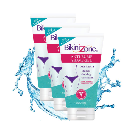 Bikini Zone Anti-Bumps Shave Gel - Close Shave w/No Bumps, Irritation, or Ingrown Hairs - Dermatologist Recommended - Clear Full Body Shaving Cream﻿ (5 OZ, Pack of 3)