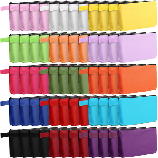 Reginary 60 Pieces Canvas Makeup Bags Bulk Cute Travel Cosmetic Bags Makeup Pouch Multipurpose Blank Small Toiletry Bag DIY with Zipper for Travel Women Girls Teens,15 Colors(9.8 x 5 x 2 Inch)