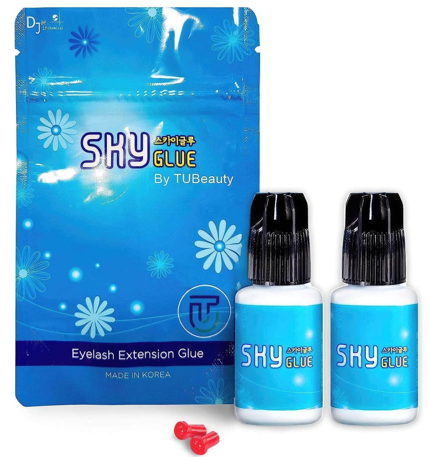 2 Bottles Sky Glue D for Eyelash Extension 5ml - Professional Powerful Strong Black Eyelash Individual Extension Adhesive / 1-2s Fast Drying / 5-6 Weeks Lasting time TUBeauty