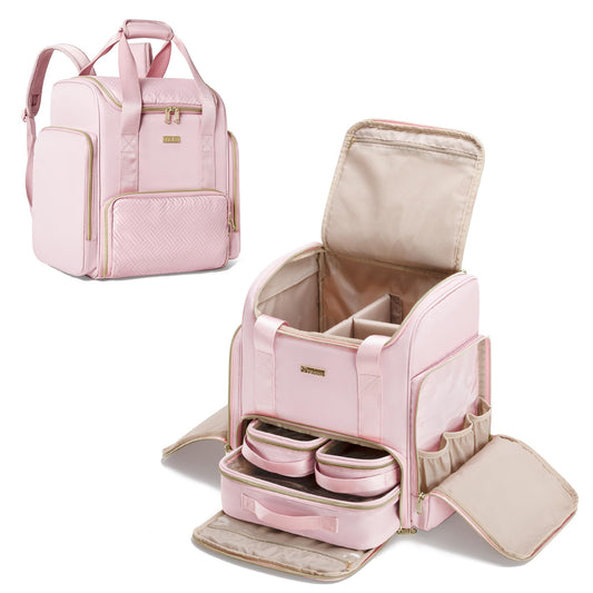 Prokva Large Makeup Backpack with 3 Clear Makeup Bags, Double Layers Professional Makeup Travel Case with Brushes Storage Section for Makeup Artists, Pink (Patent Design)