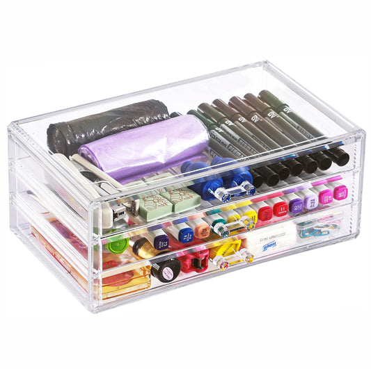 Cq acrylic Countertop Stackable Drawers Bathroom Cabinet Organizer Clear Organizing Bins For Cosmetics Organizer Jewelry Hair Accessories Nail Polish Lipstick Make up Marker Pen