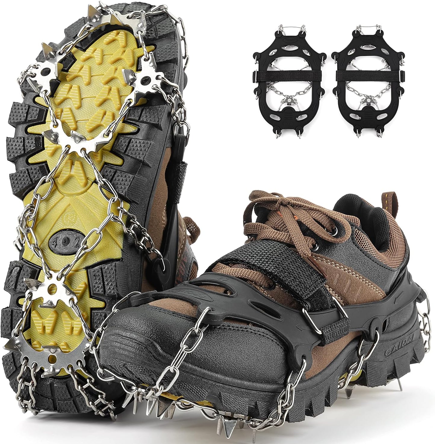 Ice Cleats Crampons Snow Traction 19 Stainless Steel Spikes for Winter Walking Hiking Climbing Fishing