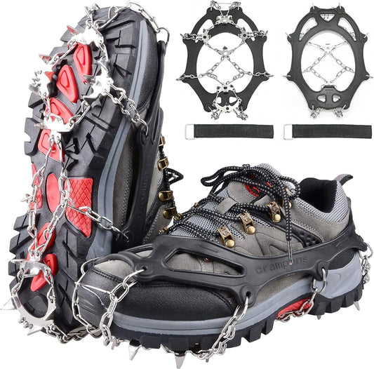 24 Spikes Crampons Ice Cleats Traction Snow Grips Boot Chains Women Men Kids for Hiking Shoes and Boots Steel Anti Slip Hiking Fishing Walking Mountaineering