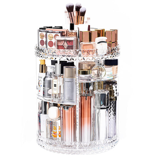 DreamGenius Makeup Organizer, 360 Degree Rotating Cosmetic Storage Organizer, 7-Layer Adjustable Makeup Display Case, Fits Jewelry Makeup Brushes and Lipsticks, Clear Acrylic
