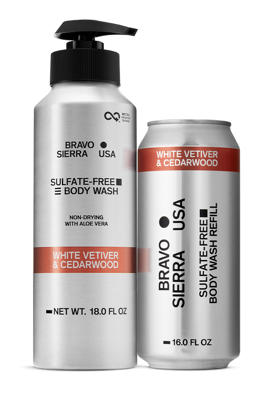 SULFATE-FREE BODY WASH & REFILL - WHITE VETIVER & CEDARWOOD