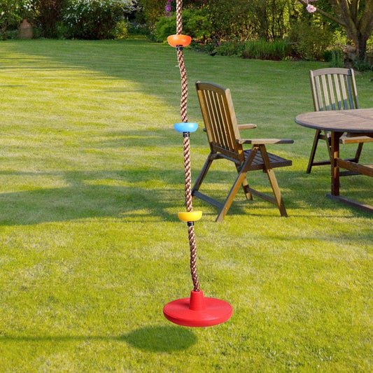 AGPTEK 6.5Ft Climbing Rope Swing with 1 Hook & Platform & Disc Swing Seat for Kids Backyard Playground Outdoor Accessories, Multicolor