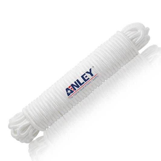 Anley 50 Ft Flag Halyard Rope (1/4 In), Suitable for Climbing, Swing, Camping Tent, Clothesline and Boats - Double Braided, Compatible with Flagpoles up to 25 Feet (White)