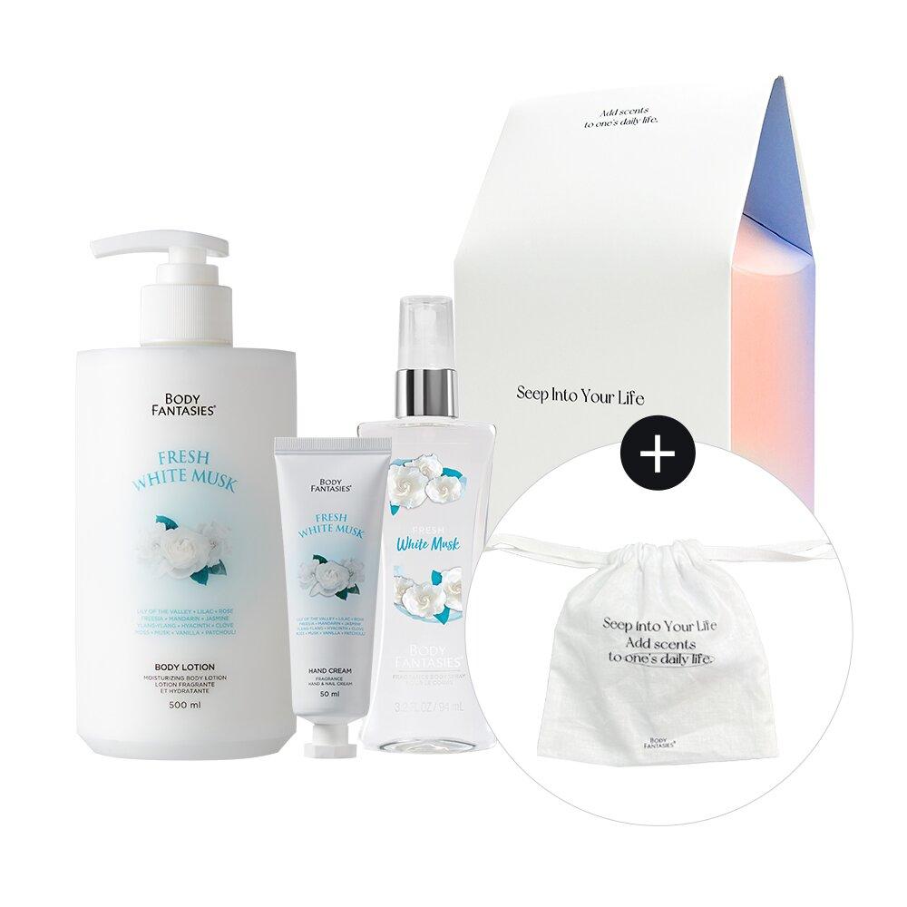 BODY FANTASIES Gift Set (Lotion 500mL+Hand Cream 50mL+Mist 94mL+Pouch_) White Musk