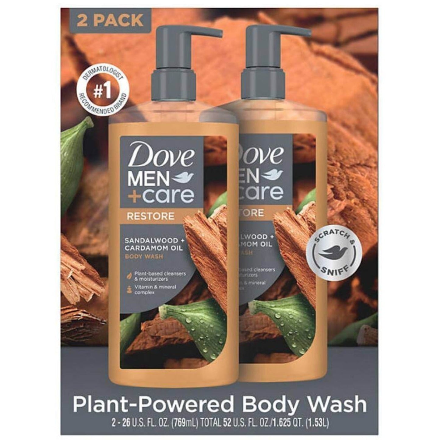 Dove - Men+Care Body Wash, Sandalwood - 26 Oz - 2 Pack