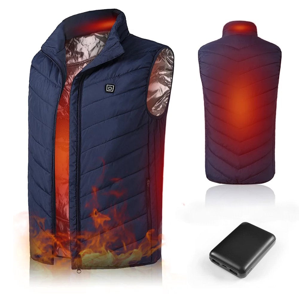 Mens Heated Vest with Battery Pack,Unisex Women Electric USB Charging Heating Jacket Coat Winter Warm Waistcoat with Pocket Thermal Outdoor Sleeveless Vest for Hiking Climbing,Blue