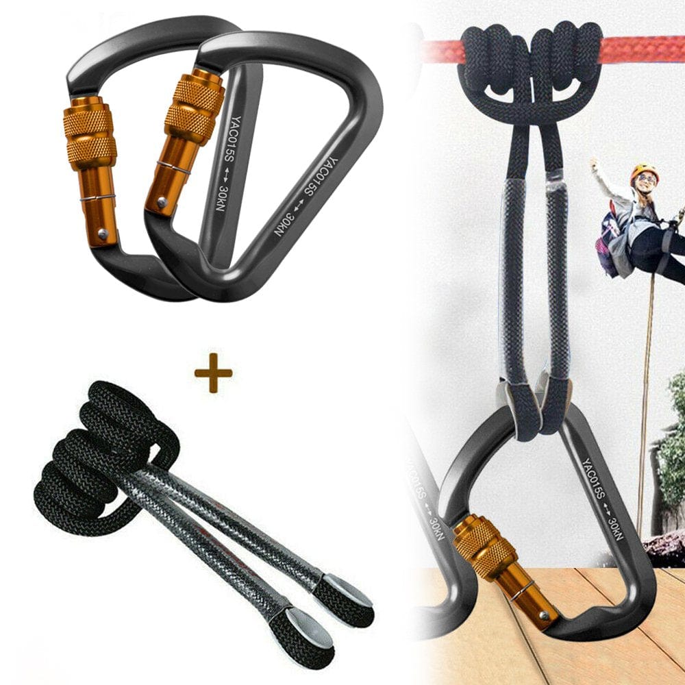 Iclover 2Pcs 30KN Climbing Locking Carabiner Aluminum Screwgate + 1Pcs 45In Rescue Eye to Eye Loop Prusik Rock Climbing Rope Cord