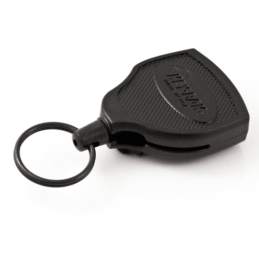 KEY BAK SUPER48 HD 8 Oz. Locking Retractable Keychain, 48" Cord, Black Polycarbonate Case, Steel Belt Clip, Oversized Split Ring