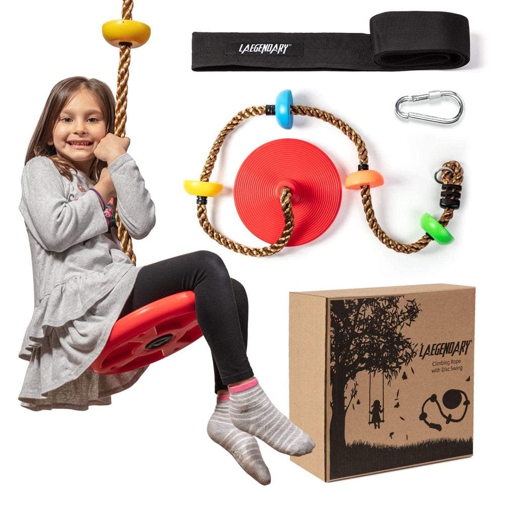 LAEGENDARY Single Disk Tree Swing Climbing Rope W/ Platforms, Multicolor