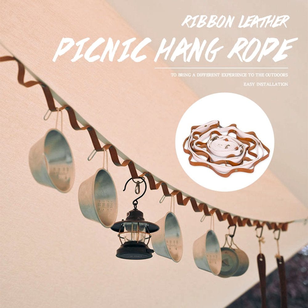 Opolski Laundry Line Multifunctional Easy to Store Webbing Ribbon Leather Picnic Hanging Rope for Climbing