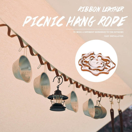 Opolski Laundry Line Multifunctional Easy to Store Webbing Ribbon Leather Picnic Hanging Rope for Climbing