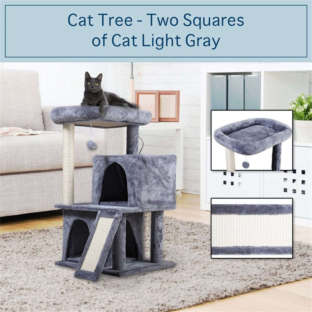 Pefilos 18" Cat Tree Tower for Indoor Cats Cat Condo for outside with Sisal Scratching Posts, Scratching Board, Plush Perch, Cat Tree for Adult Cats Kitty Kitten Play House, Gray