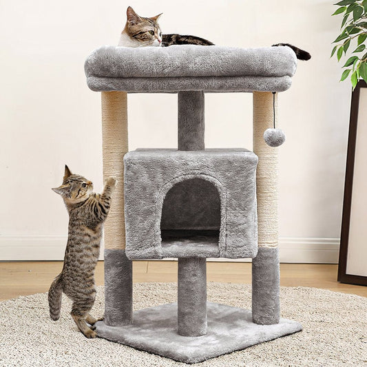 Pefilos Cat Tree Tower for Large Cats Cat Condo for Adult Cats with Sisal Scratching Posts, Cat Tree Houses for Indoor Cats Plush Perch, Cat Tower Furniture Cat Bed, Gray