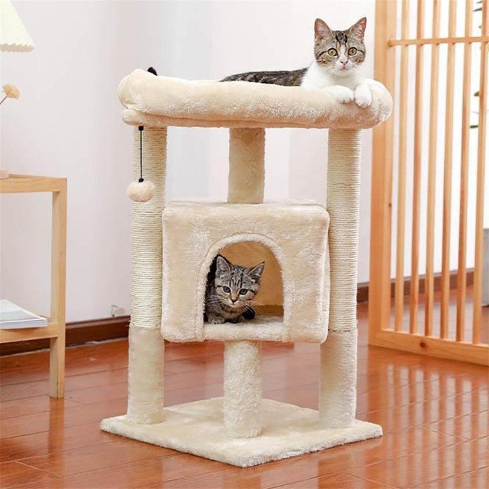 Pefilos Cat Tree Tower for Large Cats Cat Condo for Adult Cats with Sisal Scratching Posts, Cat Tree Houses for Indoor Cats Plush Perch, Cat Tower Furniture Cat Bed, Gray