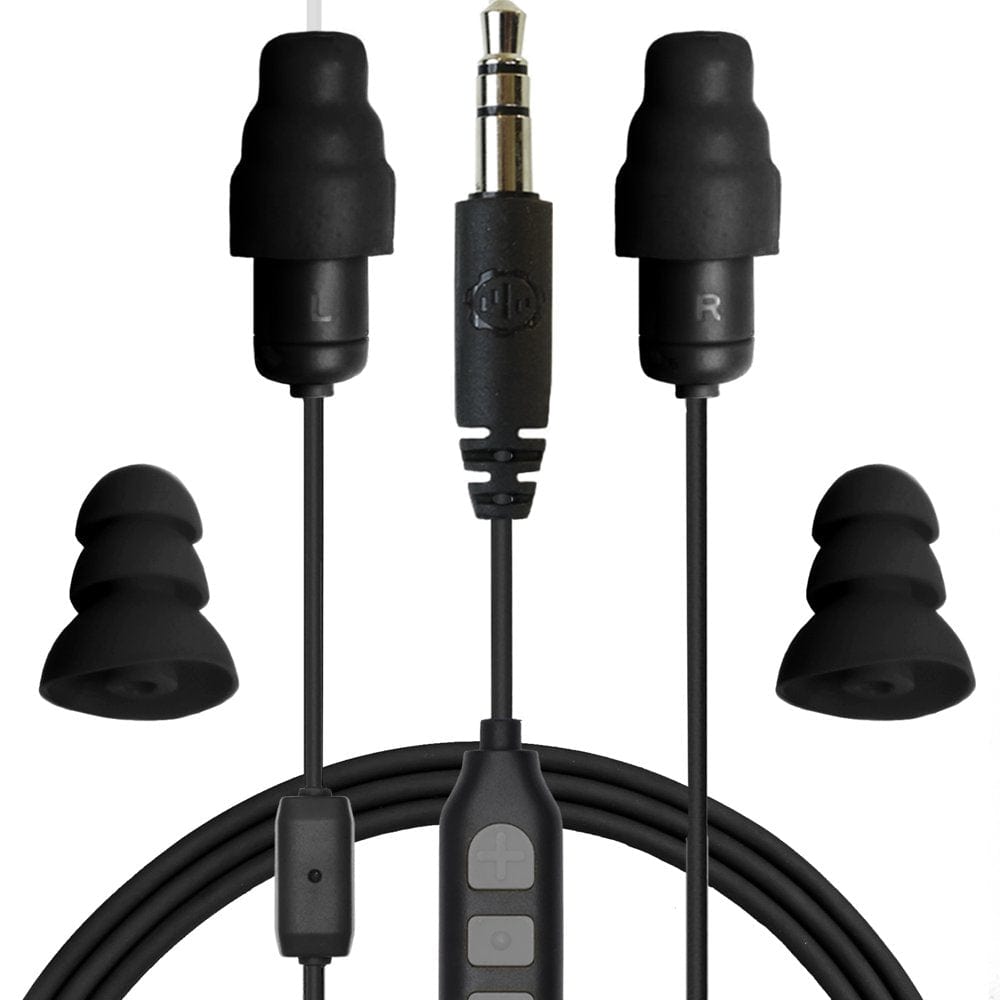 Plugfones Guardian plus In-Ear Earplug Earbud Hybrid - Noise Reduction In-Ear Headphones with Noise Isolating Mic and Controls (Black)