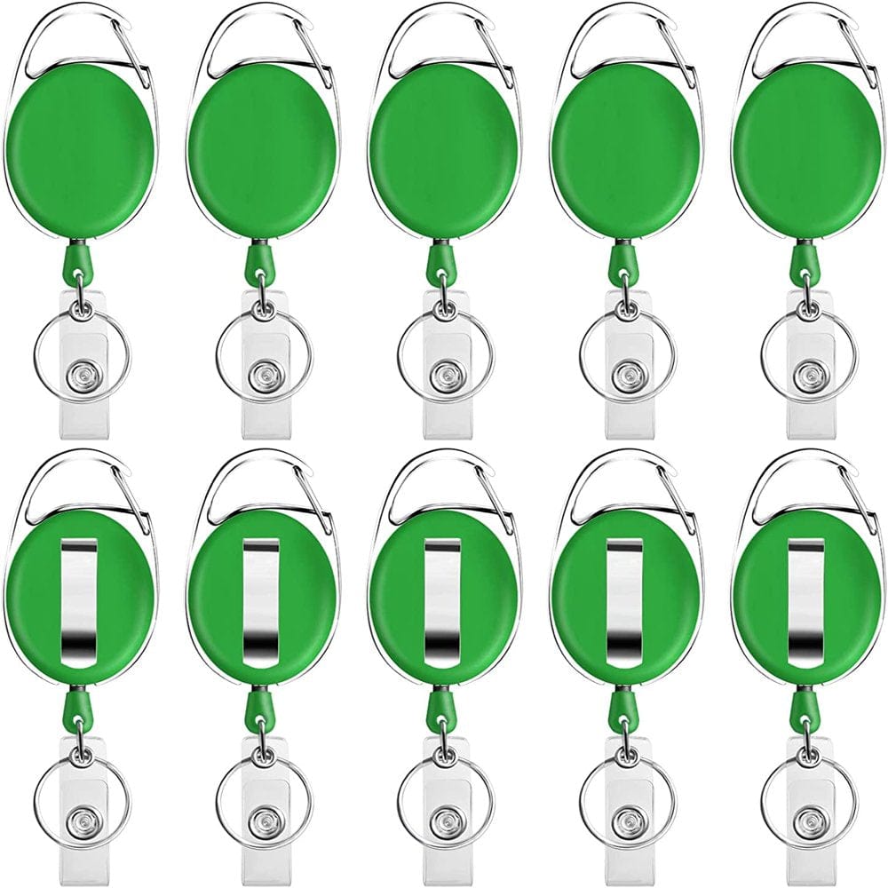 Retractable Badge Holder with Carabiner Reel Clip and Key Ring for ID Card Key Keychain Holders Green 10 Pieces by Moever