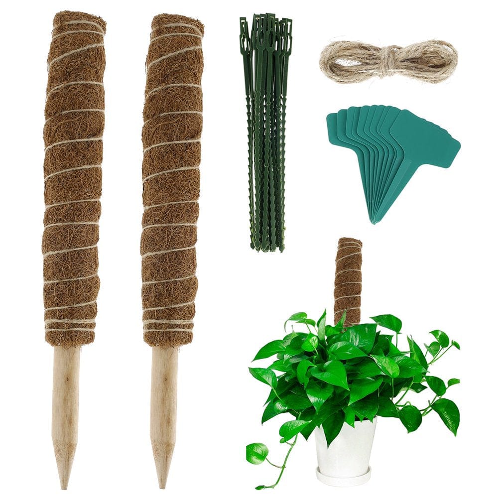 Tnjskce 2Pcs Moss Pole 30/40CM Coco Coir Plant Sticks with Plant Ties and Labels Garden Moss Support Pole Plant Support Extension Accessories for Climbing Plants & Indoor Plants